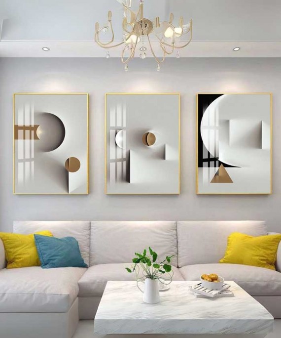 Gold Frame 60*90 Cm White Crystall Painting Decoration For Living Room And Kitchen